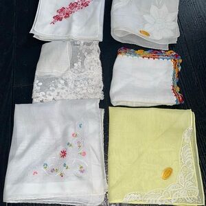 Vintage Lot of 6 Assorted Embroidered Floral handkerchiefs Cotton Linen Lace